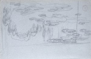 睡蓮、1918年頃（青いクレヨン紙に黒いクレヨン） 作： Claude Monet